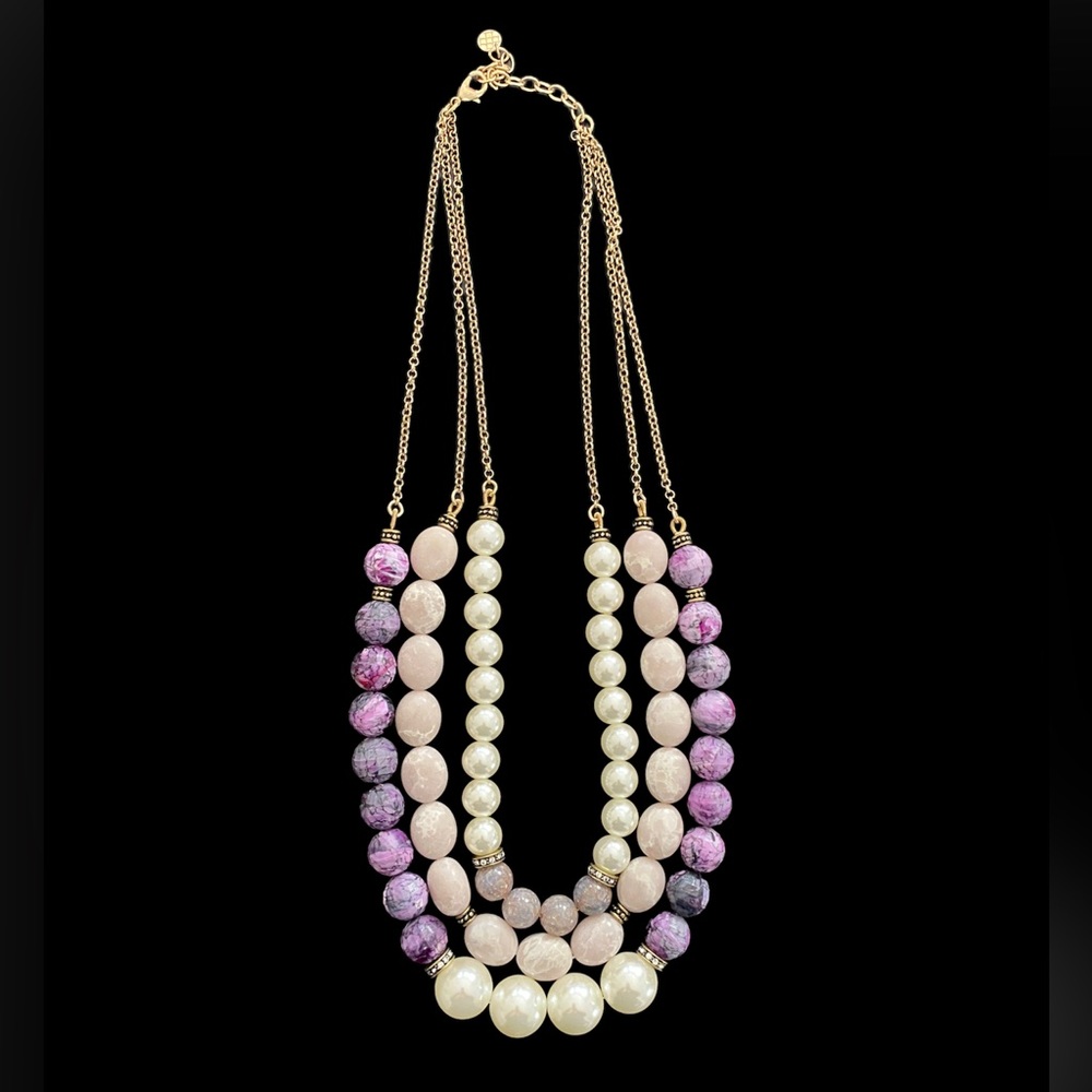 BEAUTIFUL Triple Strand Pearl and Beaded Necklace